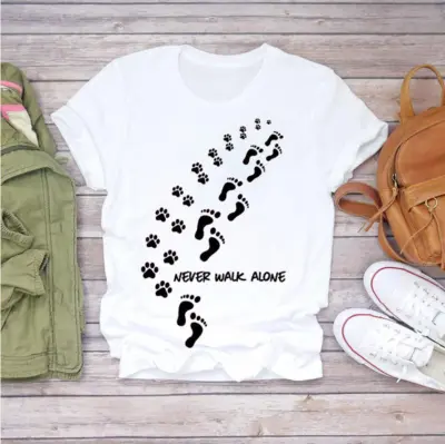 Women's Casual Cute Footprint Short-Sleeved T-Shirt