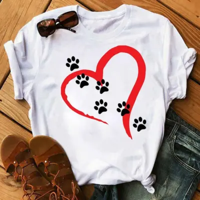 Women's Casual Cute Footprint Short-Sleeved T-Shirt