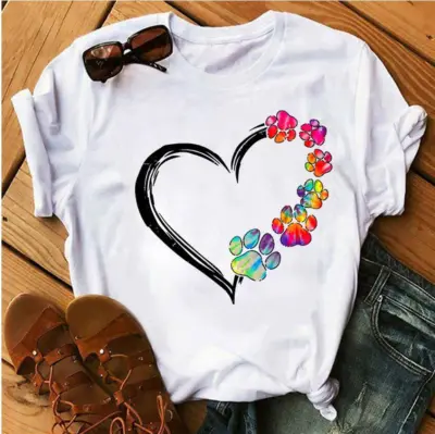 Women's Casual Cute Footprint Short-Sleeved T-Shirt