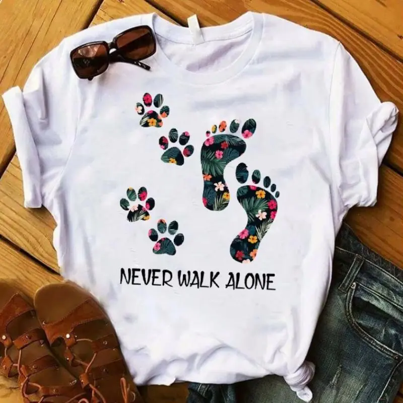 Women's Casual Cute Footprint Short-Sleeved T-Shirt