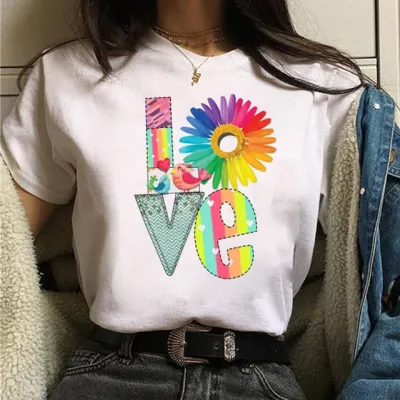 Women Casual Love Letter Print Short-Sleeved T-Shirt
