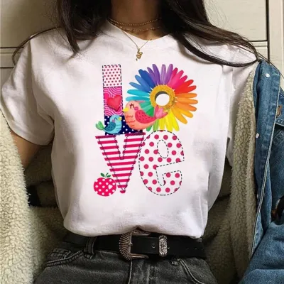 Women Casual Love Letter Print Short-Sleeved T-Shirt