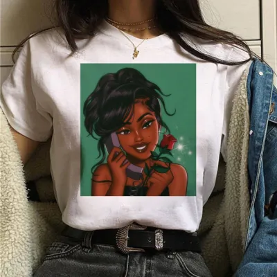 Women Cartoon Girl Printed Short-Sleeved T-Shirt in Modal