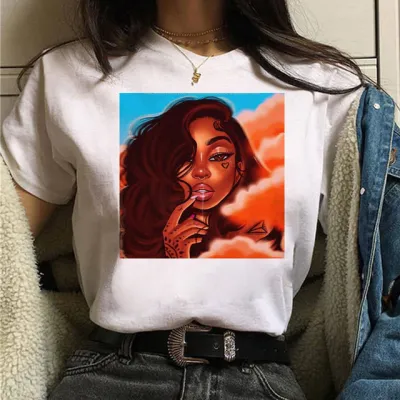 Women Cartoon Girl Printed Short-Sleeved T-Shirt in Modal