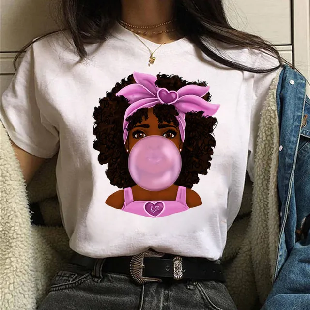 Women Cartoon Girl Printed Short-Sleeved T-Shirt in Modal