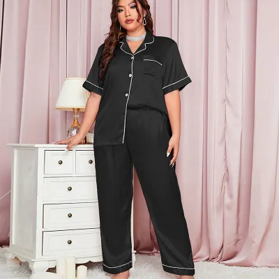 Women Plus Size Casual Pajamas Set with V-Neck and Half Sleeve