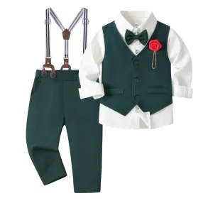 Kids Toddler Boys Party British Style Vest Long Sleeve Lapel Shirt Suspender Pants Set