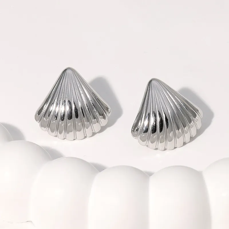 Women Simple Shell Shape Stainless Steel Trendy Earrings
