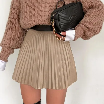 Women Fashion Casual Solid Color Pleated Skirt