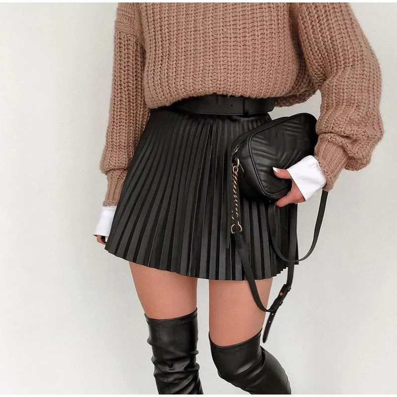 Women Fashion Casual Solid Color Pleated Skirt
