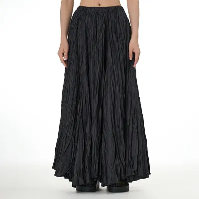Women Fashion Loose Oversized Creased Skirt Street Hipster Long Dress