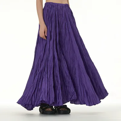 Women Fashion Loose Oversized Creased Skirt Street Hipster Long Dress