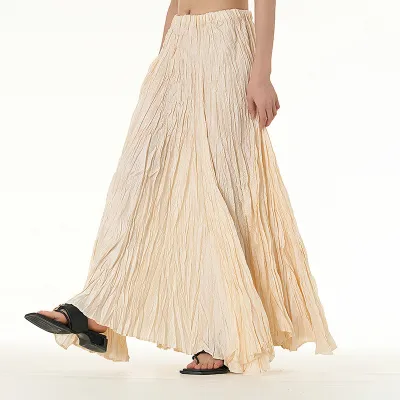 Women Fashion Loose Oversized Creased Skirt Street Hipster Long Dress