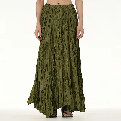 Women Fashion Loose Oversized Creased Skirt Street Hipster Long Dress