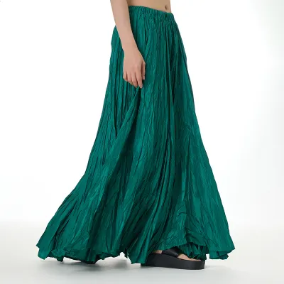 Women Fashion Loose Oversized Creased Skirt Street Hipster Long Dress