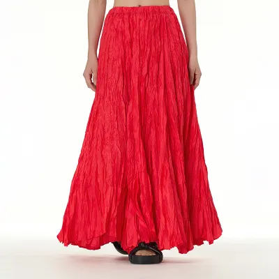 Women Fashion Loose Oversized Creased Skirt Street Hipster Long Dress