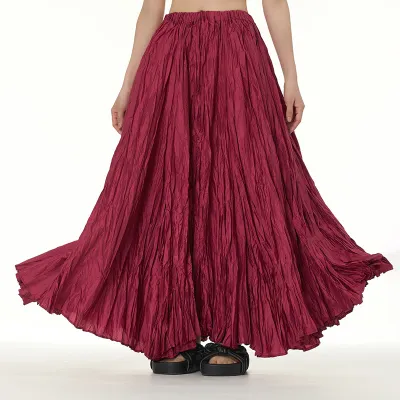 Women Fashion Loose Oversized Creased Skirt Street Hipster Long Dress