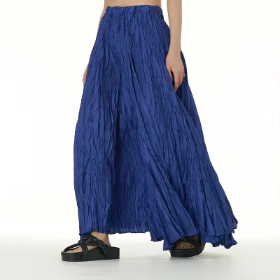 Women Fashion Loose Oversized Creased Skirt Street Hipster Long Dress