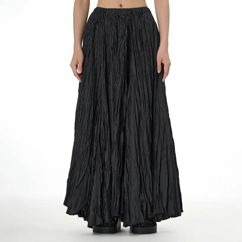 Women Fashion Loose Oversized Creased Skirt Street Hipster Long Dress