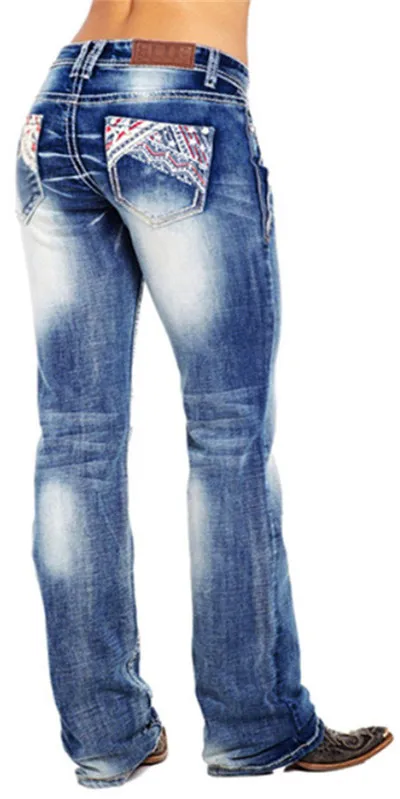 Women Casual Star Print Pocket Jeans