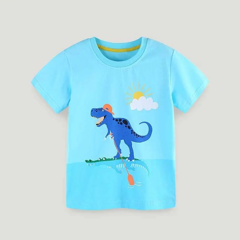 Kids Toddler Boys Casual Cartoon Print Short Sleeve Round Neck Cotton T-Shirt