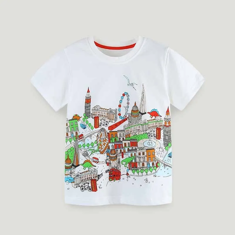 Kids Toddler Boys Girls Casual Cute Cartoon Print Short Sleeve Round Neck Cotton Knit T-Shirt