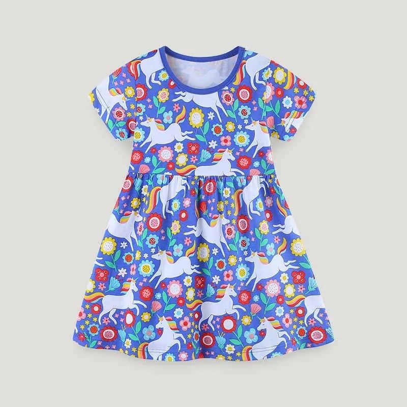 Kids Toddler Girls Cute Butterfly Print Short Sleeve Round Neck Princess Dress