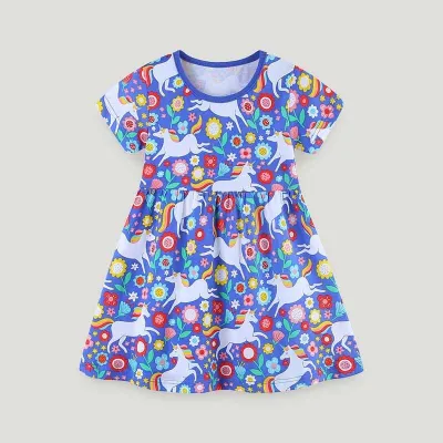 Kids Toddler Girls Cute Butterfly Print Short Sleeve Round Neck Princess Dress
