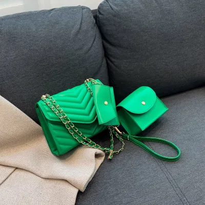 Fashion PU Solid Color Chain Square Shoulder Bag with Nylon Lining