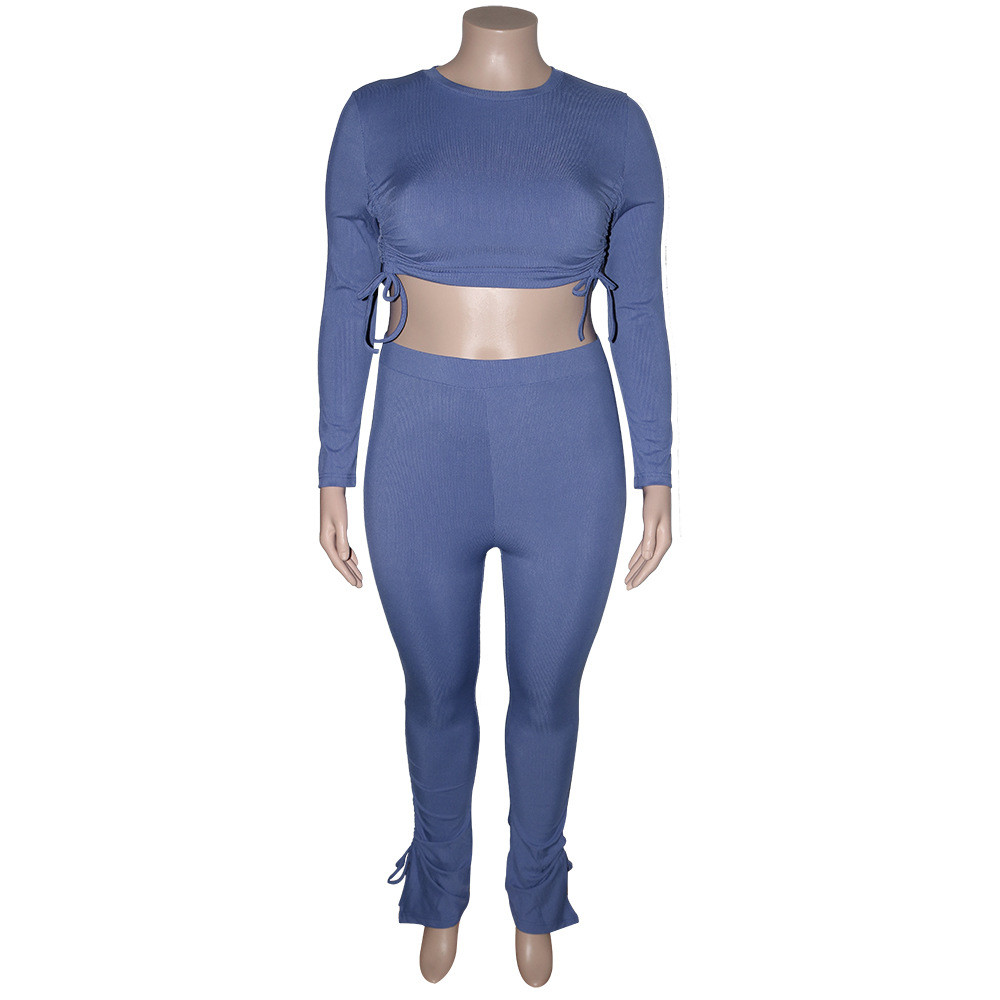 Wholesale Plus Size Women Casual Solid Color Rib-Knit Long