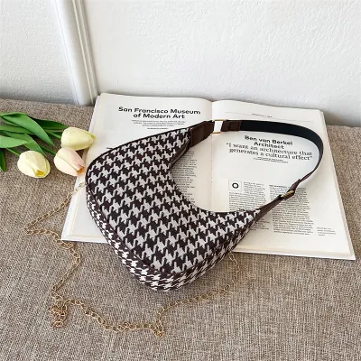 Vintage Contrast Chessboard Houndstooth Bank Shoulder Bag