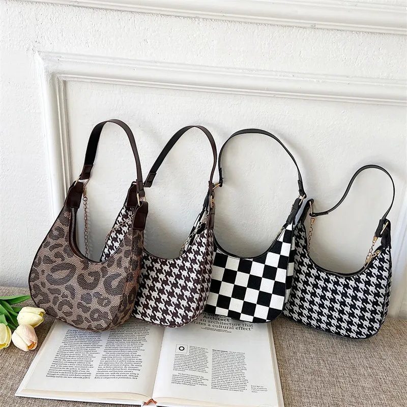 Vintage Contrast Chessboard Houndstooth Bank Shoulder Bag