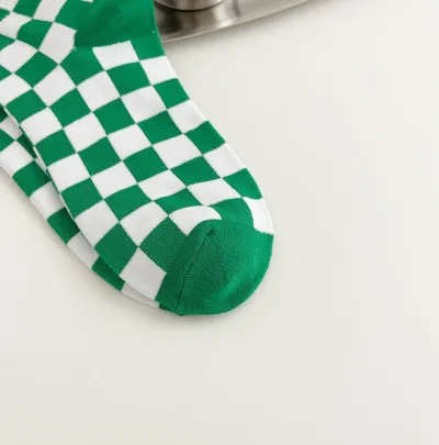 Spring Autumn Chessboard Student Sports Polyester Cotton Socks