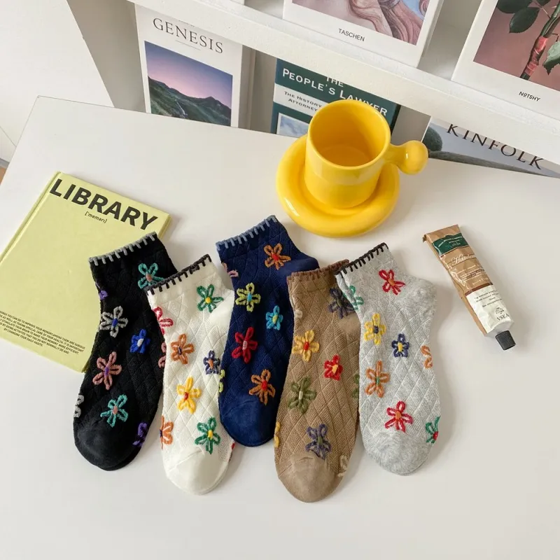 Women Vintage Tiny Flower Mori Sweet Cotton Socks