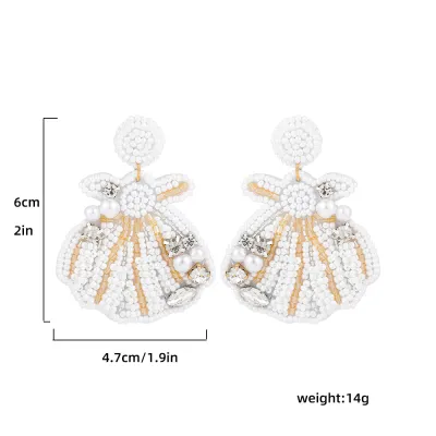 Summer Vacation Fashion Marine Style Shell Multicolor Beads Inlaid Earrings