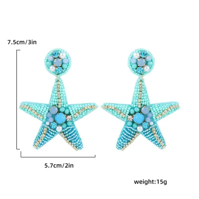 Summer Vacation Fashion Marine Style Shell Multicolor Beads Inlaid Earrings