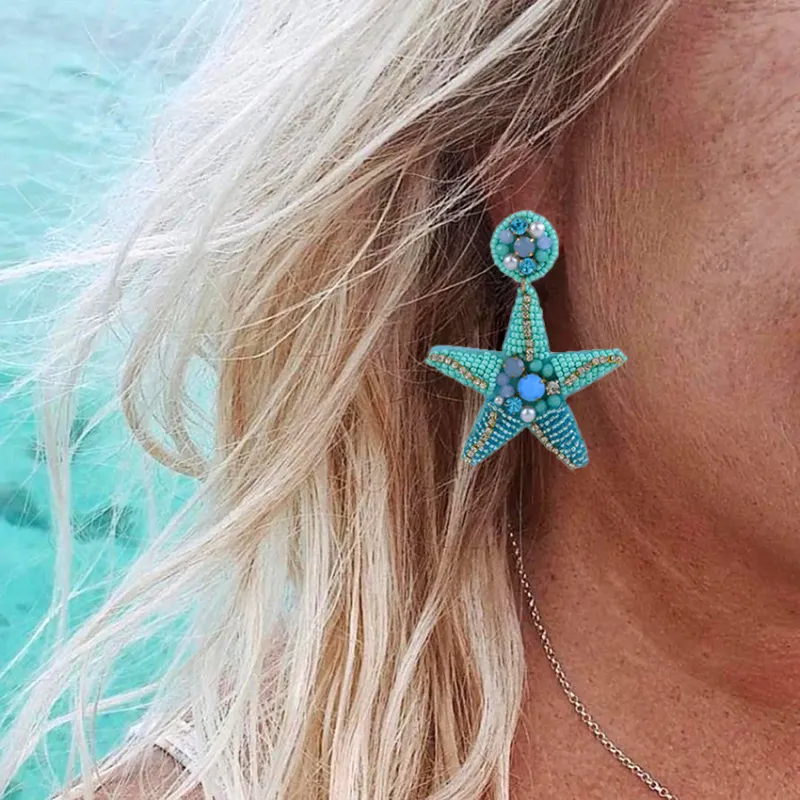 Summer Vacation Fashion Marine Style Shell Multicolor Beads Inlaid Earrings