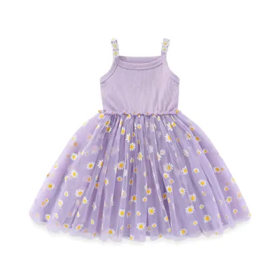 Summer Kids Toddler Girl Strap Mesh Floral Princess Dress