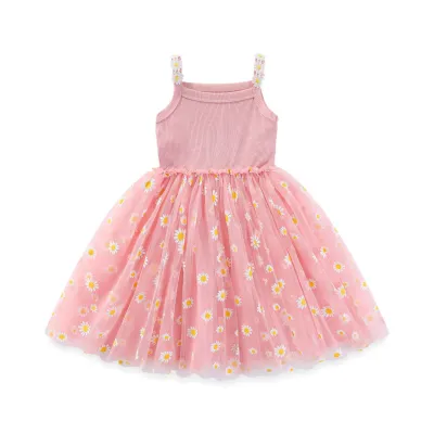 Summer Kids Toddler Girl Strap Mesh Floral Princess Dress