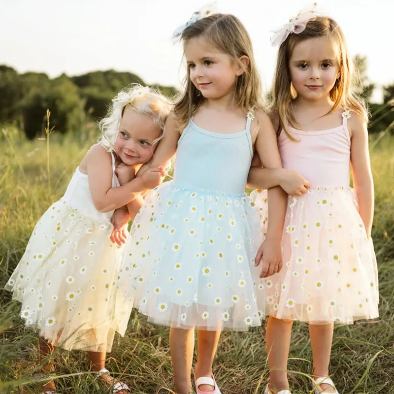 Summer Kids Toddler Girl Strap Mesh Floral Princess Dress