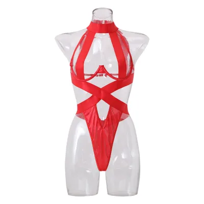 Sexy Women Lingerie Solid Color Halter Neck Hollow Bra Set
