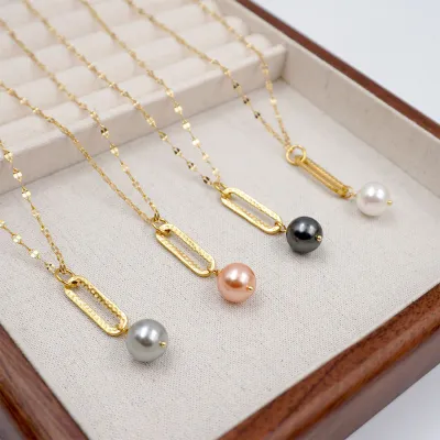 Elegant Women Simple Lip Chain Imitation Pearl Pendant Necklace Mother'S Day Gift