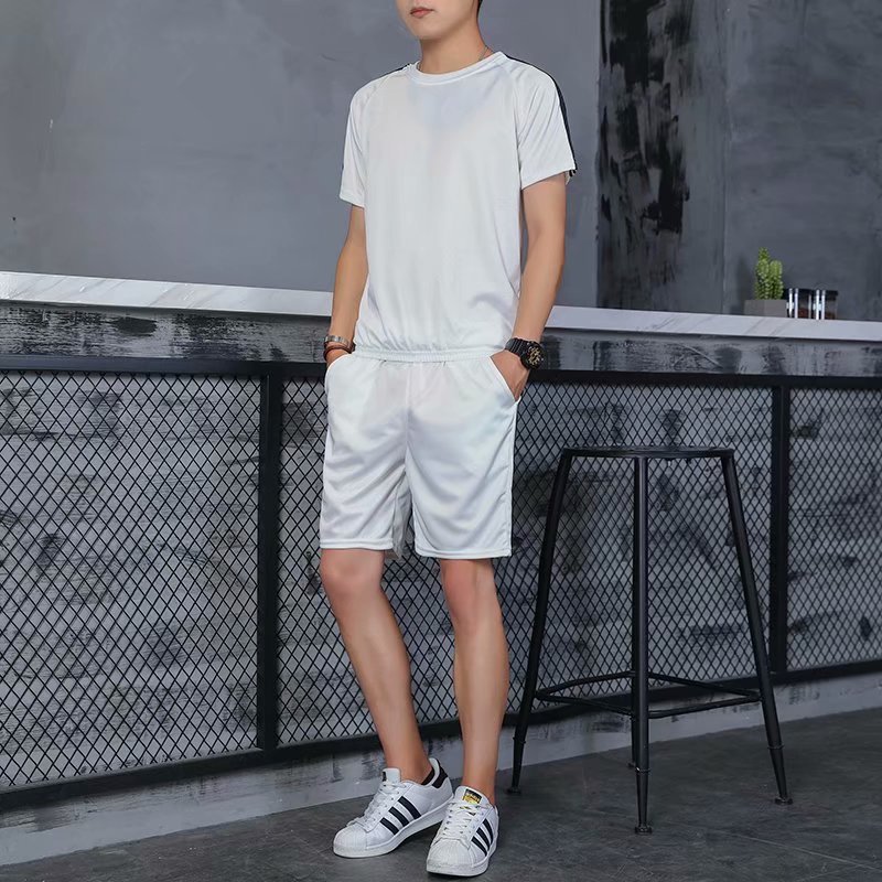 Wholesale Men Casual Sports Solid Color Stripe Short Sleeve