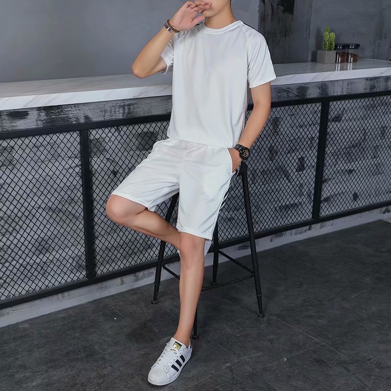 Wholesale Men Casual Sports Solid Color Stripe Short Sleeve