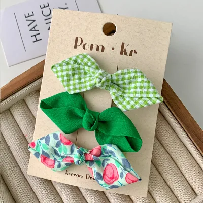 Kids Girls Cute Sweet Tiny Flower Plaid Hairpin Bow