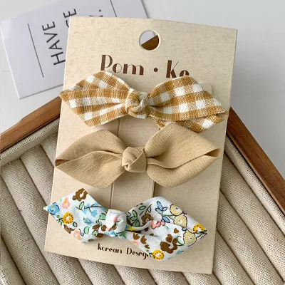 Kids Girls Cute Sweet Tiny Flower Plaid Hairpin Bow