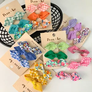 Kids Girls Cute Sweet Tiny Flower Plaid Hairpin Bow