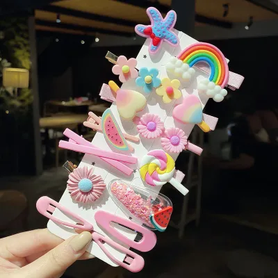 Kids Girls Cute Sweet Cartoon Rainbow Cloud Lollipop Hairpin Duckbill Clip Plastic Resin