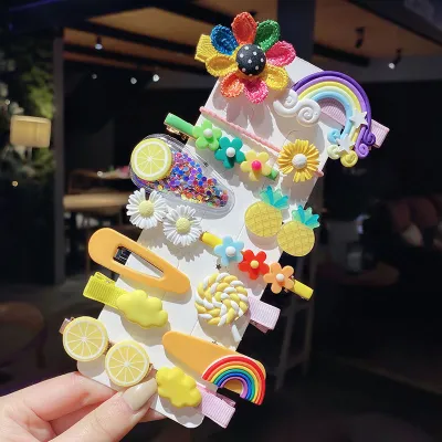 Kids Girls Cute Sweet Cartoon Rainbow Cloud Lollipop Hairpin Duckbill Clip Plastic Resin