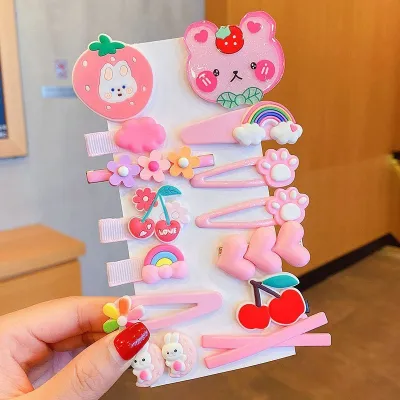 Kids Girls Cute Sweet Cartoon Rainbow Cloud Lollipop Hairpin Duckbill Clip Plastic Resin